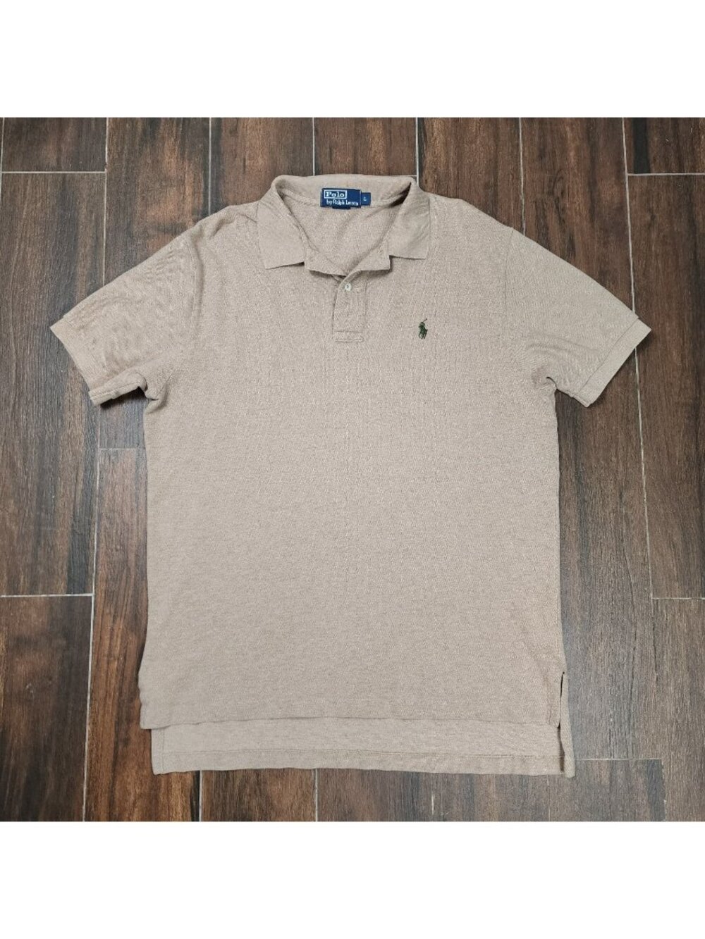 Polo Ralph Lauren Polo Shirt Mens Pique Large Khaki Shirt Sleeve Logo Pony